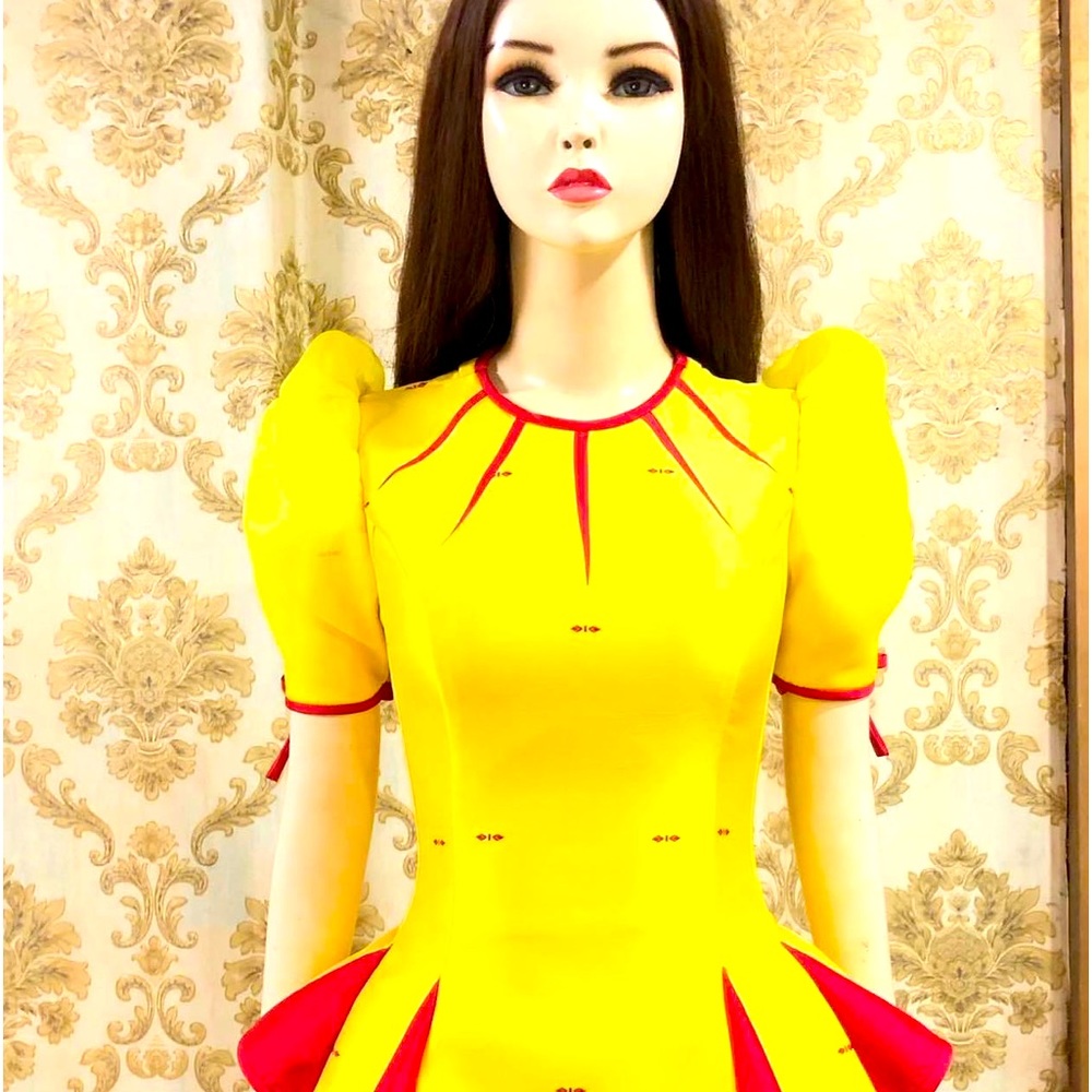 Cambodian custom yellow red party dress Size Medium